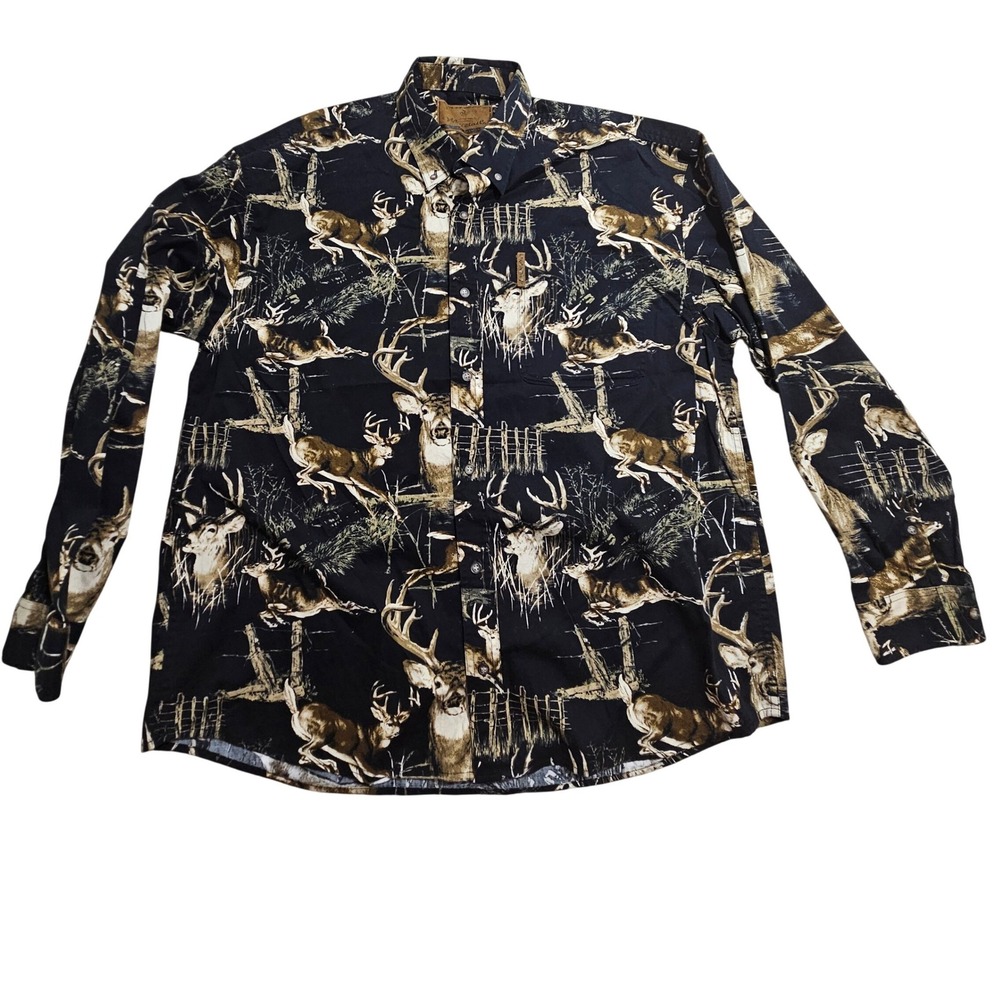 Legendary Whitetails Vintage Button Down Shirt XL Black Deer Print 713383